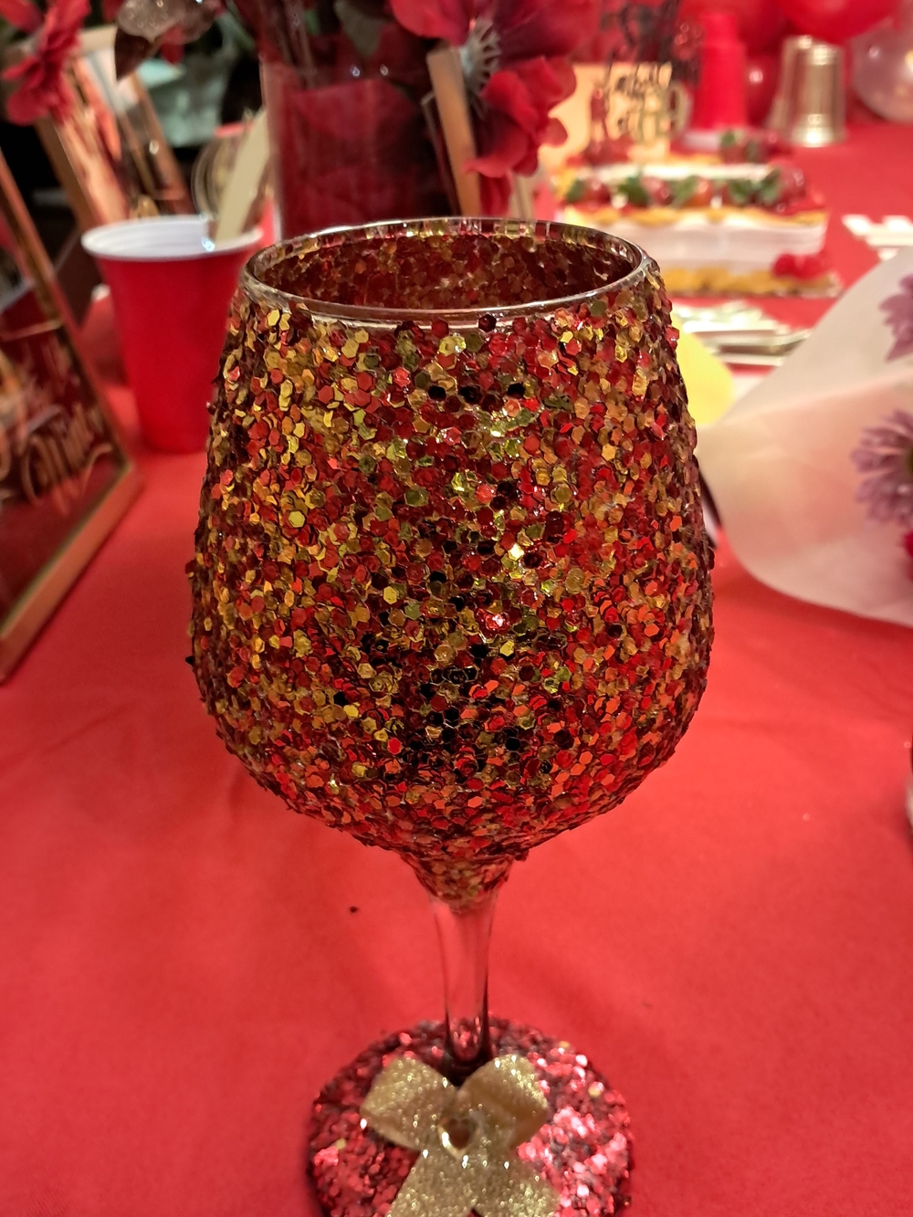 Glitter Sequin Decorative Wine Glass - Red Gold. All Colors Are Available
